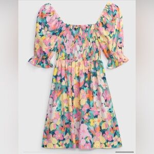 Puff Sleeve Linen-Blend Floral Mini Dress Large Tall